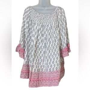 Beach Lunch Lounge Size 3X Ellora Paisley Smocked Flowy Boho Top Red Black White